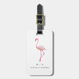 Schwarz-weiß Flamingo   Monogramm Custom Gepäckanhänger