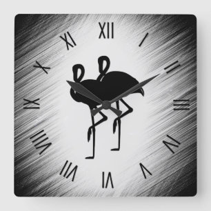 Schwarz-Weiß-Flamingo Quadratische Wanduhr