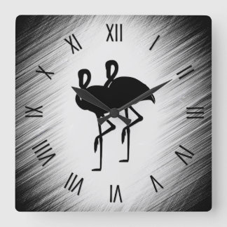 Schwarz-Weiß-Flamingo Quadratische Wanduhr