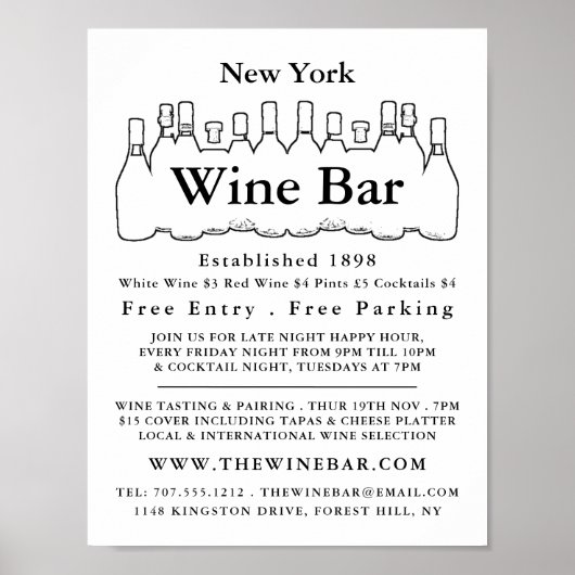 Schwarz-Weiß-Flaschen, Weinwerbung/Bar Poster (Vorne)