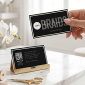 Schwarz-Weiß-Flechtsalon-QR-Code-Logo-Flechterin Visitenkarte