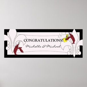 Schwarz-weiß-Fleur-de-Lis-Krebs-Party-Banner Poster