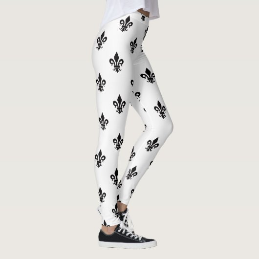 Schwarz-Weiß-Fleur-de-lis Leggings (Rechts)
