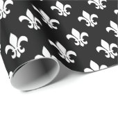 Schwarz Weiß Fleur-de-Lis-Muster Geschenkpapier (Rolleneckpunkt)