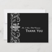 Schwarz-weiß Fleur Personalisiert Vielen Dank Mitteilungskarte (Rückseite)