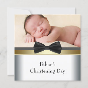 Schwarz Weiß Fliege Baby Junge Foto Taufe Einladung