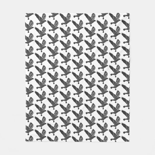 Schwarz-Weiß-Fliegenraven-Lino-Schnitt Fleecedecke (Vorderseite)