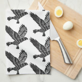 Schwarz-Weiß-Fliegenraven-Lino-Schnitt Geschirrtuch (Viertel Falte)