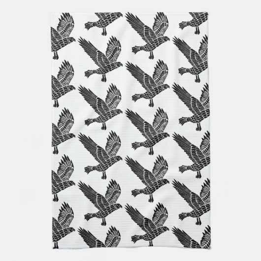 Schwarz-Weiß-Fliegenraven-Lino-Schnitt Geschirrtuch (Vertikal)