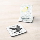 Schwarz-Weiß-Fliegenraven-Lino-Schnitt Getränkeuntersetzer (Rechte Seite)