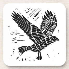 Schwarz-Weiß-Fliegenraven-Lino-Schnitt Getränkeuntersetzer