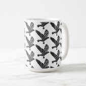 Schwarz-Weiß-Fliegenraven-Lino-Schnitt Kaffeetasse (VorderseiteRechts)