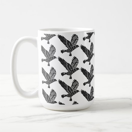 Schwarz-Weiß-Fliegenraven-Lino-Schnitt Kaffeetasse (Links)