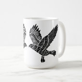 Schwarz-Weiß-Fliegenraven-Lino-Schnitt Kaffeetasse (VorderseiteRechts)