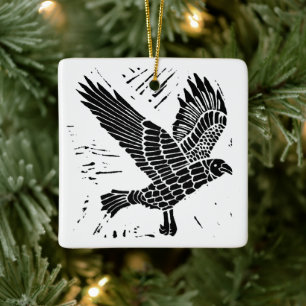Schwarz-Weiß-Fliegenraven-Lino-Schnitt Keramikornament