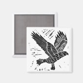 Schwarz-Weiß-Fliegenraven-Lino-Schnitt Magnet (Vorderseite/Rückseite)