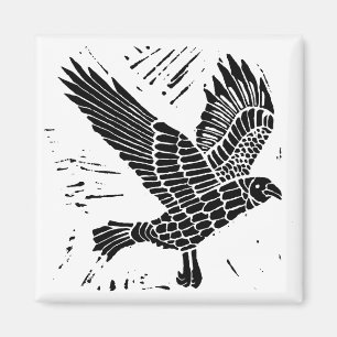 Schwarz-Weiß-Fliegenraven-Lino-Schnitt Magnet