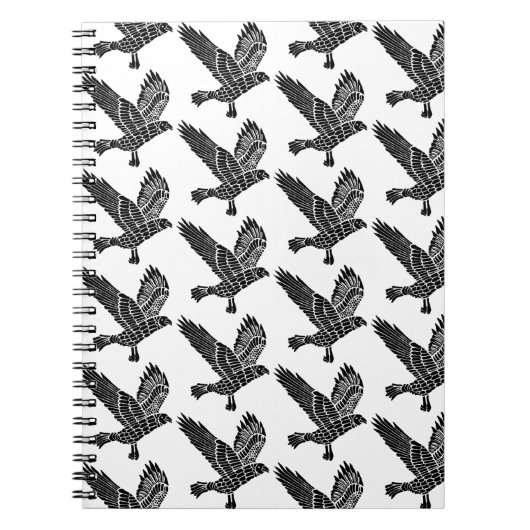 Schwarz-Weiß-Fliegenraven-Lino-Schnitt Notizblock (Vorderseite)