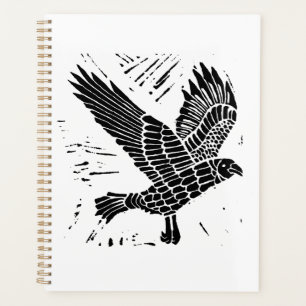 Schwarz-Weiß-Fliegenraven-Lino-Schnitt Planer