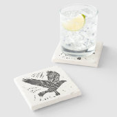 Schwarz-Weiß-Fliegenraven-Lino-Schnitt Steinuntersetzer (Seitenansicht)