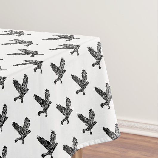 Schwarz-Weiß-Fliegenraven-Lino-Schnitt Tischdecke (Beispiel)