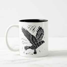 Schwarz-Weiß-Fliegenraven-Lino-Schnitt Zweifarbige Tasse