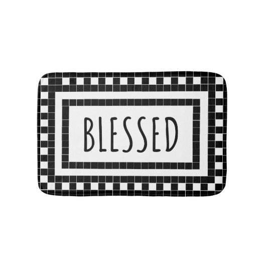 Schwarz-Weiß-Fliesen-Design Badematte (Vorderseite)