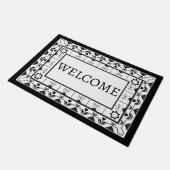 Schwarz-Weiß-Fliesen-Design Willkommen Fußmatte (Schrägansicht)