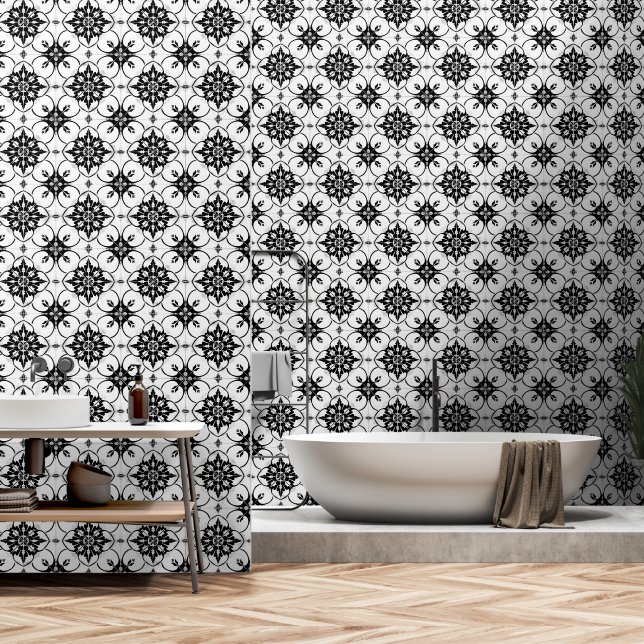 Schwarz-Weiß-Fliesenmuster Tapete (Badezimmer)