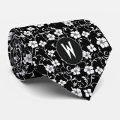 Schwarz-Weiß-Flora-Neck-Tie Krawatte (Gerollt)