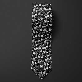 Schwarz-Weiß-Flora-Neck-Tie Krawatte