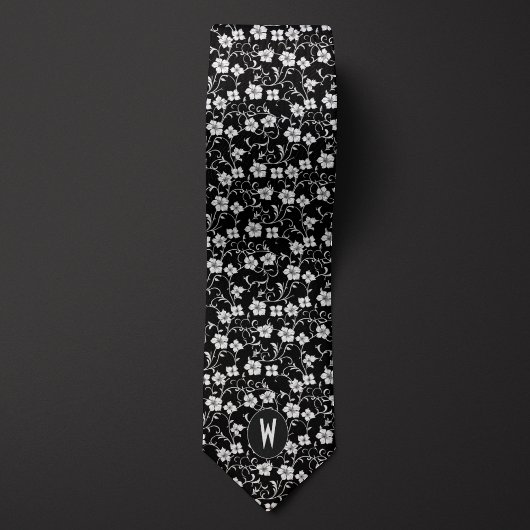Schwarz-Weiß-Flora-Neck-Tie Krawatte