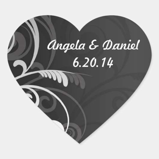 Schwarz-Weiß-Flora Save the Date Hochzeit Herz-Aufkleber (Vorderseite)