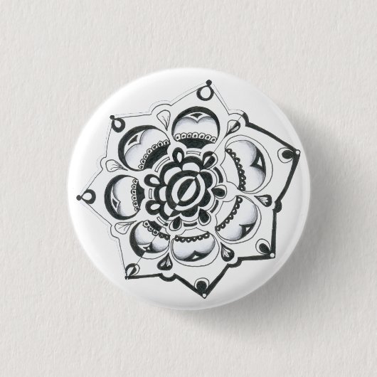Schwarz-Weiß-Flora-Symmetrie Button (Vorderseite)