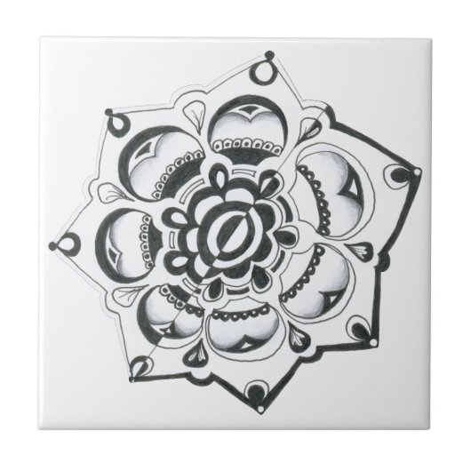Schwarz-Weiß-Flora-Symmetrie Fliese (Vorderseite)