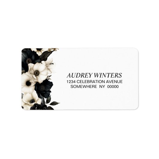 Schwarz-Weiß-Floral-Adresse Adressaufkleber (Vorne)