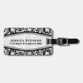 Schwarz-Weiß-Floral-Damasken Monograviert Gepäckanhänger (Vorderseite horizontal)