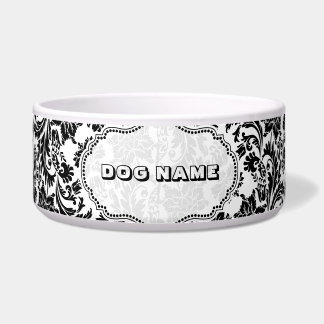 Schwarz-Weiß-Floral Damast 4-monogrammiert Napf