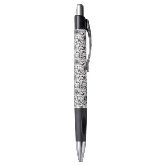 Schwarz Weiß Floral Kugelschreiber (Unterseite (Vertikal))