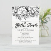 Schwarz-weiß Floral Lily Bouquet Brautparty Einladung (Stehend Vorderseite)