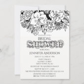 Schwarz-weiß Floral Lily Daisy Brautparty Einladung (Vorderseite)