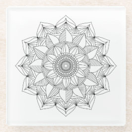 Schwarz-weiß Floral Mandala v1 Glasuntersetzer
