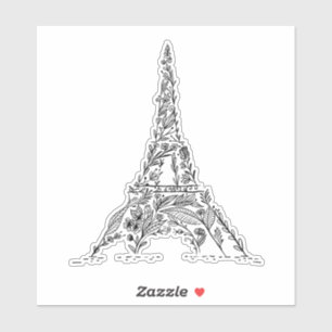 Schwarz-Weiß-Floral Paris Eiffelturm Aufkleber