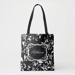 Schwarz-weiß floral tasche