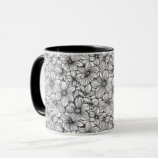 Schwarz Weiß Floral Tasse (Vorderseite Links)
