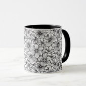 Schwarz Weiß Floral Tasse (VorderseiteRechts)