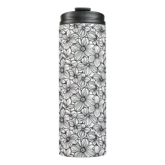 Schwarz Weiß Floral Thermosbecher (Vorderseite)