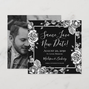 Schwarz Weiß Florales Foto Gleiche Liebe Neues Dat Einladung