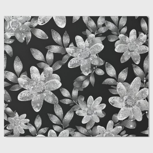 Schwarz-Weiß-FLowered Geschenkpapier (Flach)