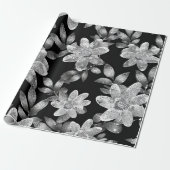 Schwarz-Weiß-FLowered Geschenkpapier (Ungerollt)